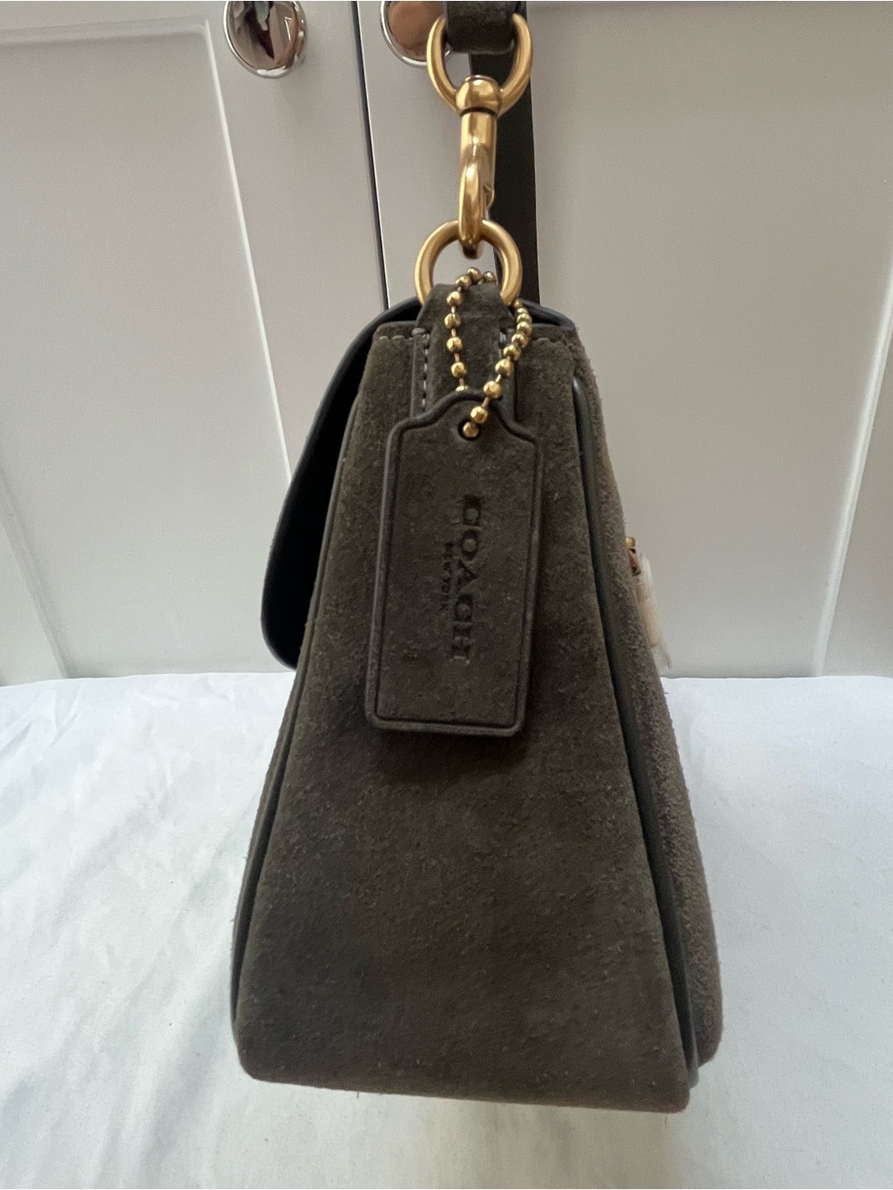 Coach Soft Tabby Olive Green Suede Shoulder Bag with Gold Hardware - Picture 5 of 10